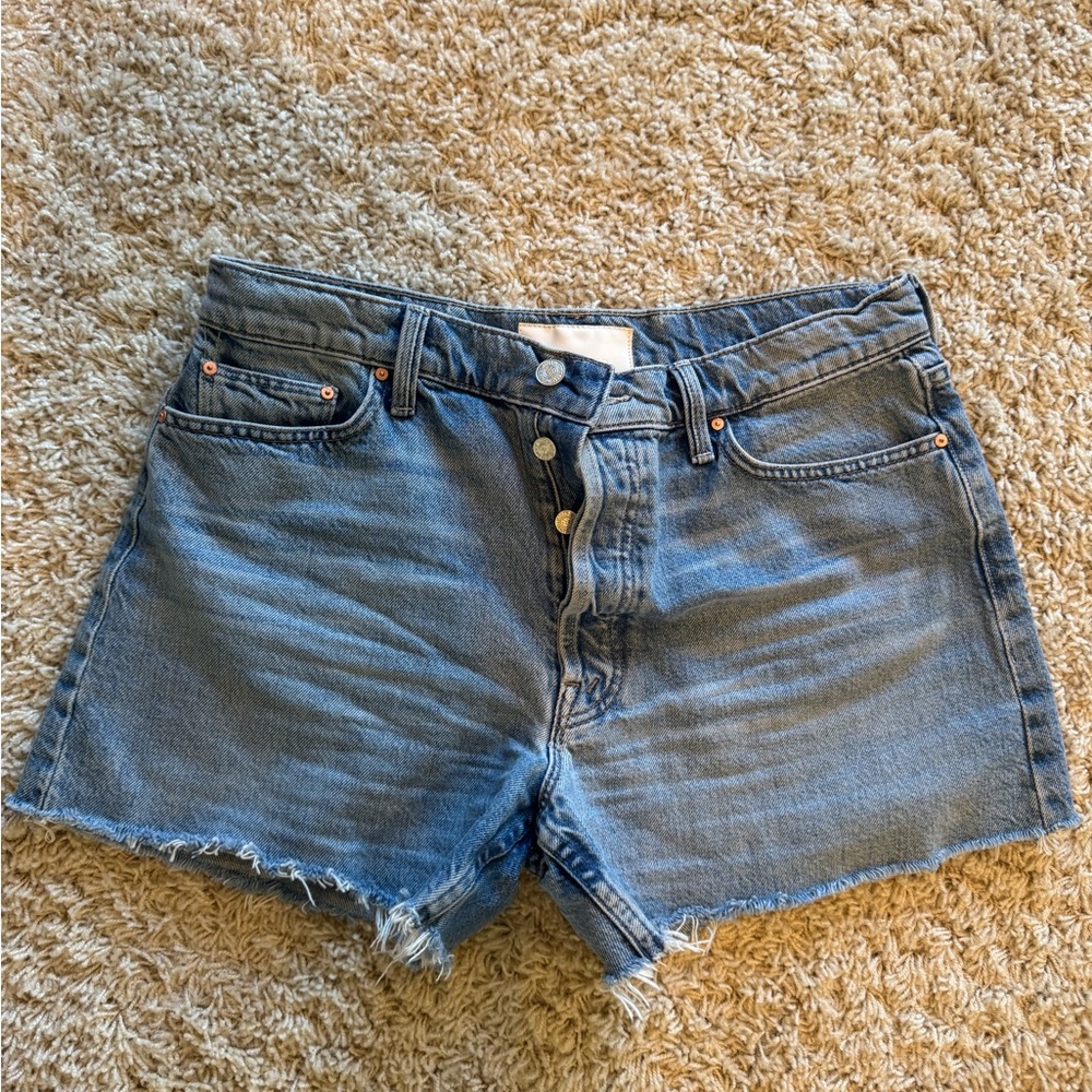 MOTHER Light Blue Frayed Jean Shorts Sz 30